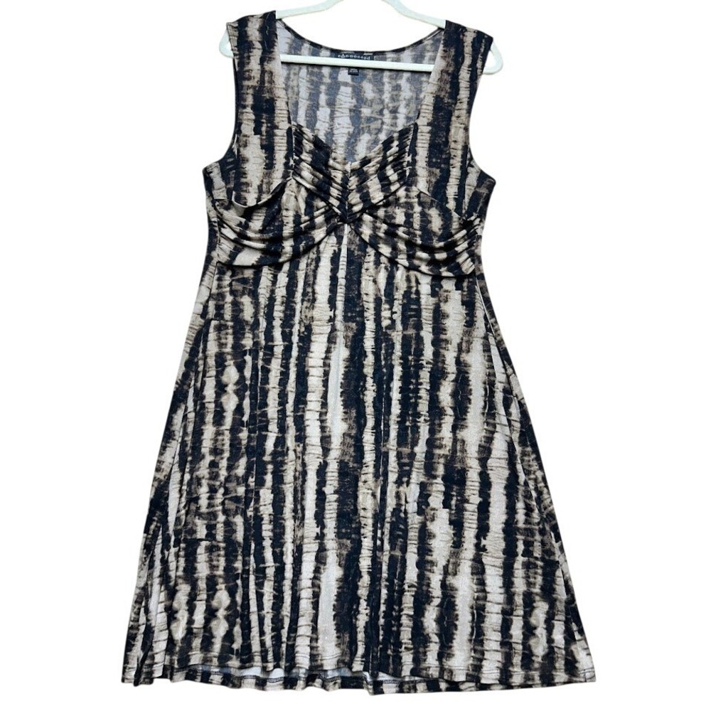 Connected Apparel Tie Dye Stripe Sleeveless V-Neck A-Line Dress Black Tan 16